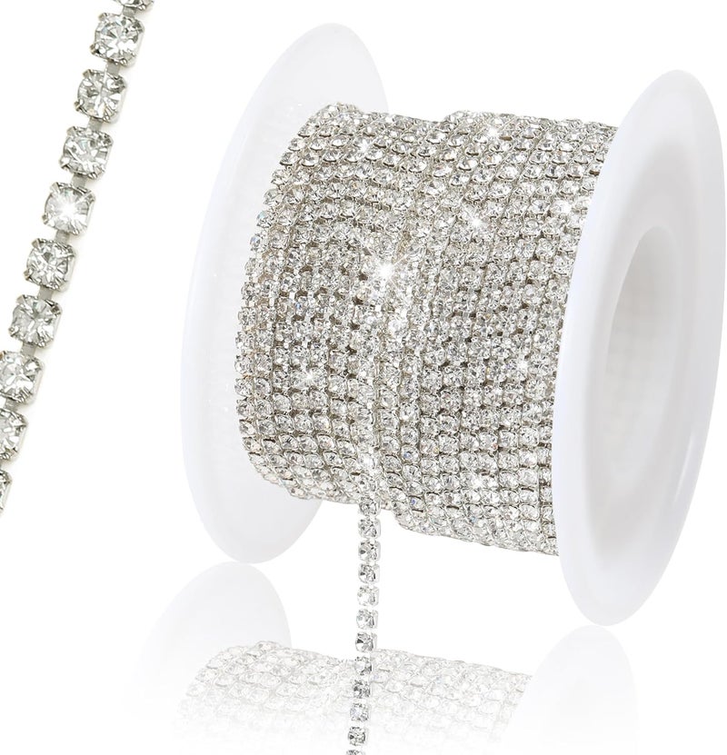 Rytenz 10 Yards 2 MM Rhinestone Chain Trim Crystal Close Chain Trim for Sewing Crafts, DIY Decoration, Jewelry, Clothing, Shoes (Silver Rhinestone) - Image 1